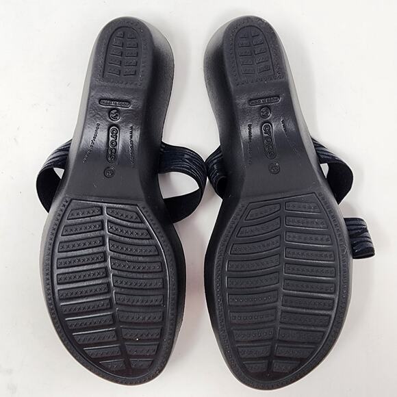 Crocs Sandals Women 8 Molalla II Black Rubber Animal Print Criss Cross Wedge - Picture 9 of 10